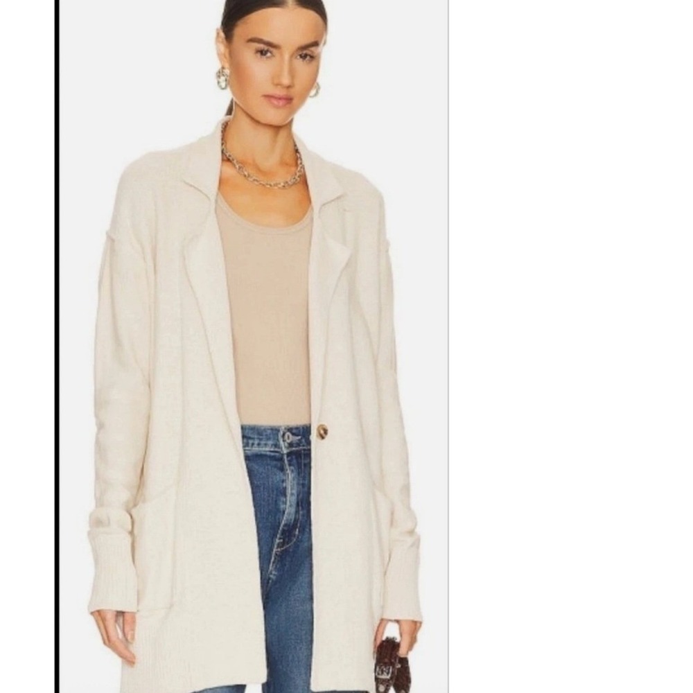 Free People Longline Cardigan Sweater Cream Ivory Medium Preppy Beach Night